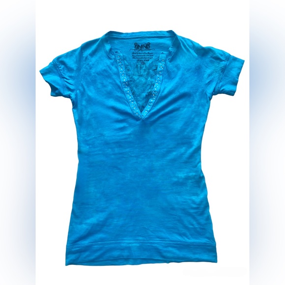 Swarovski Crystal Embellished Cross T Shirt For Women, Blue Short Sleeve Shirt - Picture 9 of 16